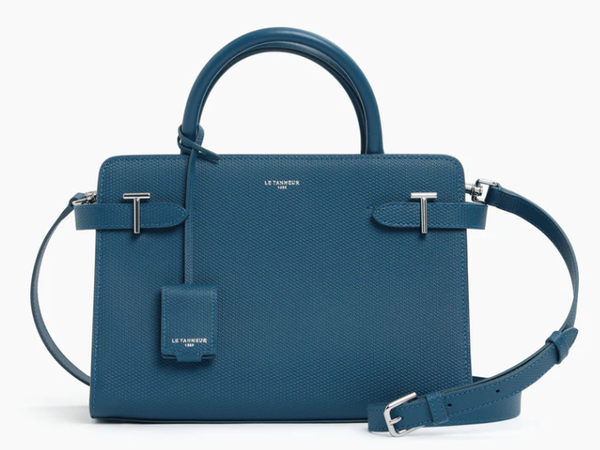 Le Tanneur sac à main moyen cuir monogramme TEMI1610 bleu paon, collection Emilie