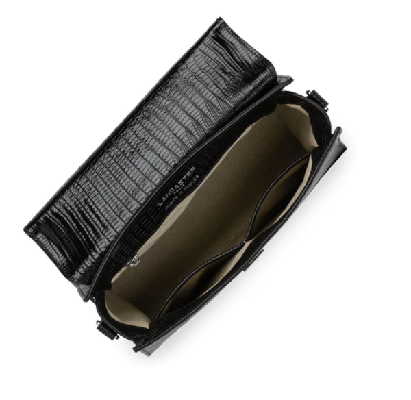 Lancaster sac à main bandoulière 426-85, collection Exotic Croco en noir lézard